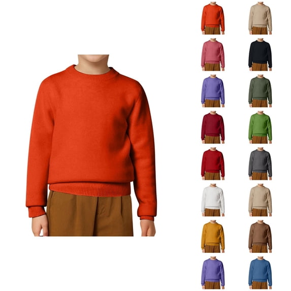Boys Fashion Boys Sweater Solid Color Round Neck Knit Pullover for Toddler Winter