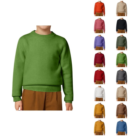 Boys Fashion Boys Sweater Solid Color Round Neck Knit Pullover for Toddler Winter