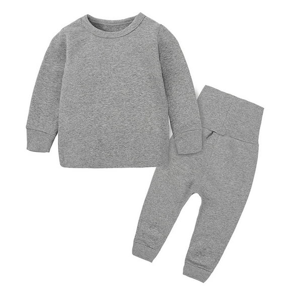 Boys' Fashion Hoodies & Sweatshirts Drawstrings 1-2 Years Toddler Boys Girls Long Sleeve Solid Prints T Shirt Tops Long Pants Outfits Grey-C