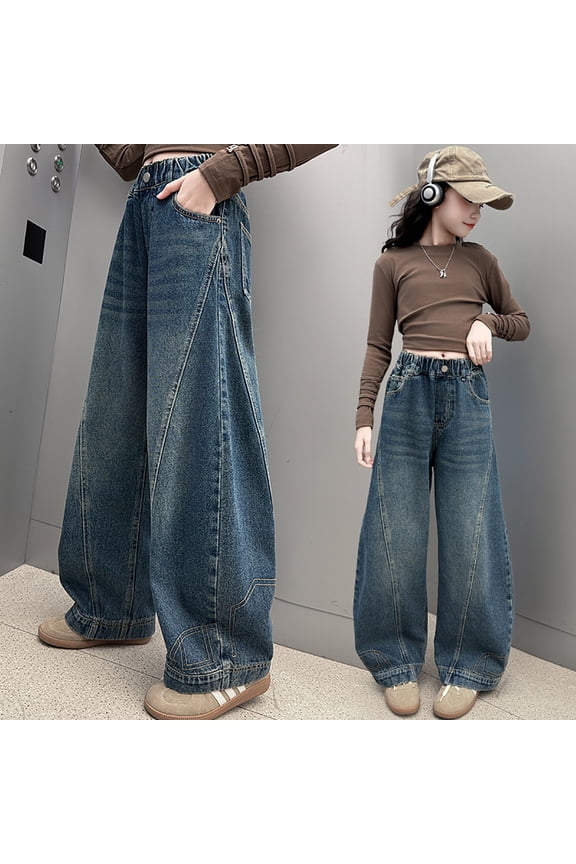 Boys'Fashion Jeans Pull-on Pants Wide Leg Denim Pants Cargo Jogger Pants for Teen Girls 14-15 Years Boy Pants