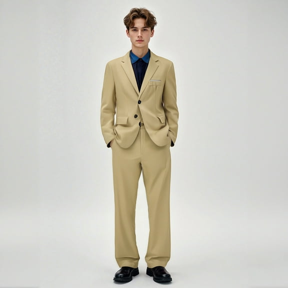 Boys' Fashion Kids 2 Piece Boys Dress Pants Khaki Dresswear Clothes for Kids 18-19 Years