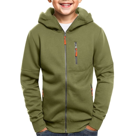 Boys' Fashion Kids Zip Up Hoodie Back To School Uniform for Boys Girls Zipper Oversized Long Sleeve Fall Pockets Hooded Sweatshirts Jackets