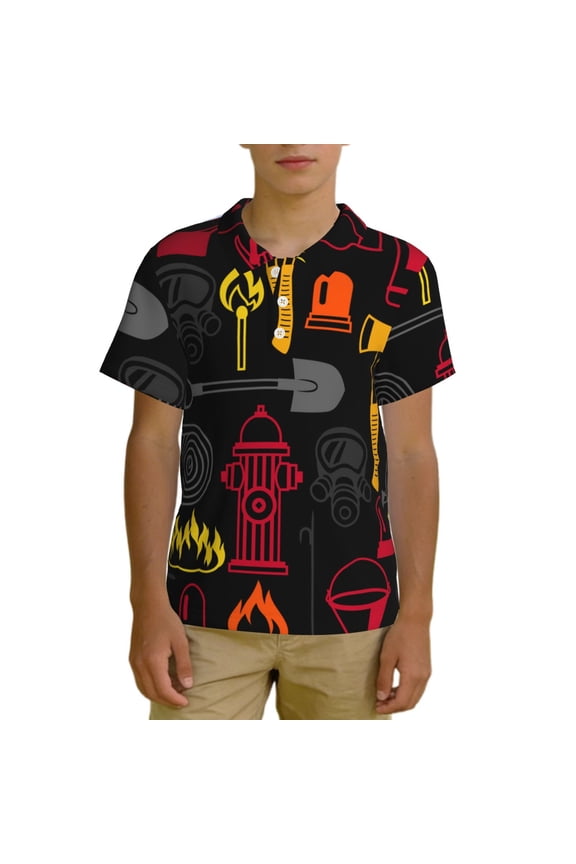 Boys Fashion Polo Shirts Kids Casual Short Sleeve Golf Performance Top, Firefighting Items Fire Firefighter Fighter