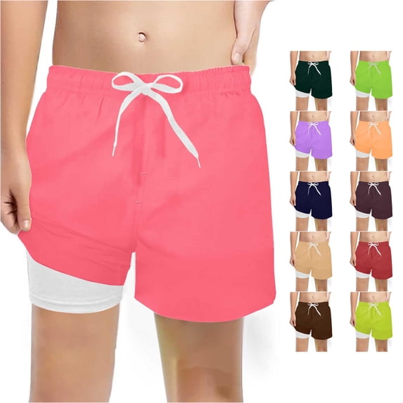 Boys Fashion Solid Swim Trunks With Compression Liner Stretch Swim Shorts Comfy Trousers Pants for Boys
