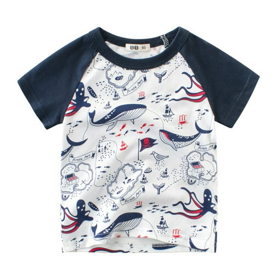 Boys Fashion T Shirts Short Sleeve Toddler Kids Baby Cartoon Sharks Dinosaur Crewneck T Shirts Tops Tee Clothes For 1-2 Years