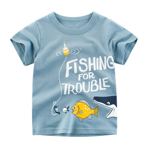 Boys Fashion T Shirts Short Sleeve Toddler Kids Baby Cartoon Sharks Dinosaur Crewneck T Shirts Tops Tee Clothes For 6-7 Years