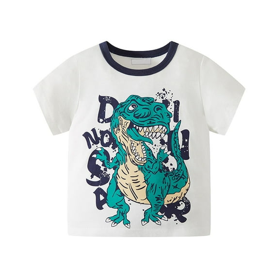 Boys Fashion T Shirts Short Sleeve Toddler Kids Baby Summer Cartoon Cool Dinosaur Crewneck T Shirts Tops Tee Yellow And White Optional For 4-5 Years