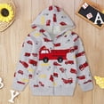 thumbnail image 1 of Boys Fire Truck Hoodie Full Zip Sweatshirt Long Sleeve Front Pockets Ribbed Vehicle Print Hooded Jacket, 1 of 3