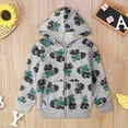 thumbnail image 1 of Boys Fire Truck Hoodie Full Zip Sweatshirt Long Sleeve Front Pockets Ribbed Vehicle Print Hooded Jacket, 1 of 3