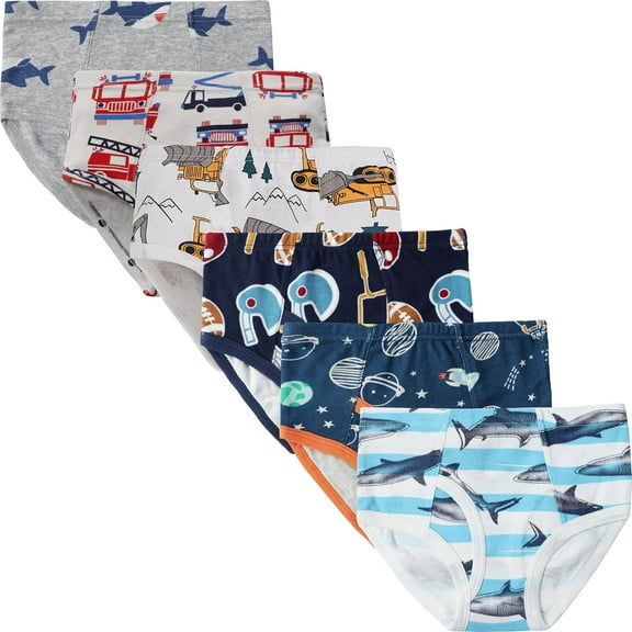 Boys Fire Truck Underwear Little Kids Bulldozer Briefs Childrens Cotton Breathable Shark Panties Toddler Comfort 6 Pack Underpants Size 2T