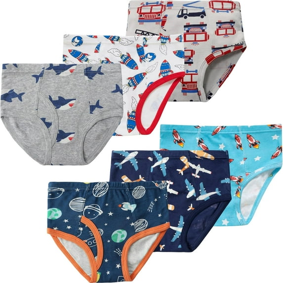 Boys Fire Truck Underwear Little Kids Rocket Briefs Childrens Cotton Breathable Airplane Panties Toddler Comfort 6 Pack Undies Size 2T