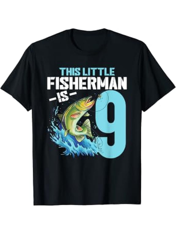 Boys Fishing Birthday Shirt 9 Year Old Boy Fisherman T-Shirt
