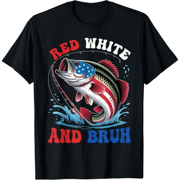 Boys Fishing Red White And Bruh American Flag Fishing Kids T-Shirt
