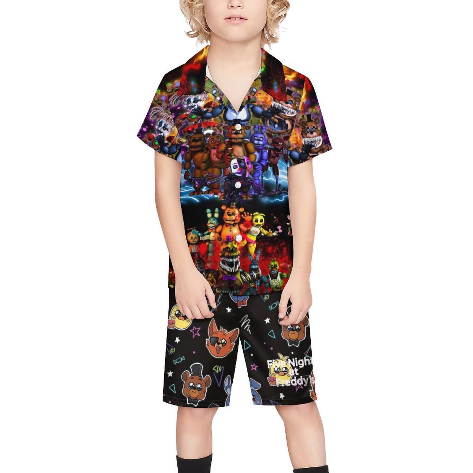 Five Nights At Freddy's - Set Pigiama 2 Pezzi Per Ragazzi Con Maglia A Maniche Lunghe E Pantaloni, Jersey Poliestere, Licenza Ufficiale