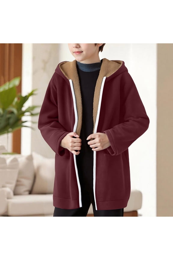 Boys Flannel Jacket for Kids Big and Tall Fall Winter Sherpa Lined Hoodie Jackets Warm Zip Up Fleece Coat Casual Wool Zipper Outwear Clothes
