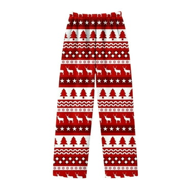 Boys Flannel Pajama Pants Christmas Plaid Elk Graphic Print Elastic Waist Cute Warm Winter Loose fit Wide Leg Sleepwear,Red,110