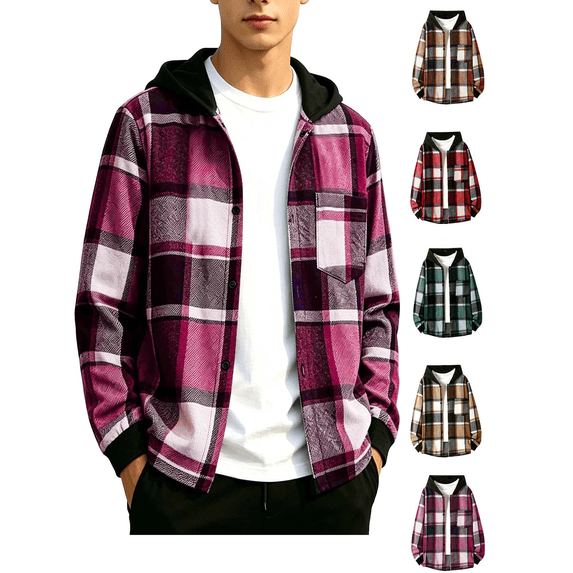 Big Boys Flannel Plaid Hoodies Sweatshirts Fall Fashion Button Down Long Sleeve Lightweight Jackets with Pockets
