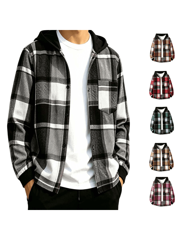 Boys Flannel Plaid Hoodies Sweatshirts Fall Fashion Button Down Long Sleeve Lightweight Jackets with Pockets