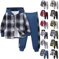 thumbnail image 1 of Boys Flannel Shirts Short Sleeve Toddler Baby Boys Fall Winter Clothes Letter Long Sleeve Plaid Hoodie Sweatshirts Pockets Pants Plaid Hoodie Set 2 Piece Plaid Hoodie Outfits, 1 of 9