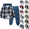 thumbnail image 1 of Boys Flannel Shirts Size 7 Toddler Baby Boys Fall Outfit Plaid Hoodie Set Contrast Color Long Sleeve Plaid Hoodie Sweatshirt Tops and Casual Stretch Pants Plaid Hoodie Set,Size 2-7 Years, 1 of 9