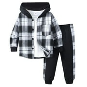 FUPINODED Boys Flannel Shirts Toddler Boy Clothes 5T Toddler Boy Clothes Botton Down Plaid Shirt Hoodie Sweatshirt with Pants Toddler Boys Winter Clothes Cotton Black 7 Years