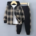 thumbnail image 1 of Boys Flannel Shirts with Hood Toddler Boy Clothes Infant Baby Boy Outfits 12 18 24 Months 2T 3T 4T 5T Hoodie Jeans Pants Set Fall Winter Clothing, 1 of 8