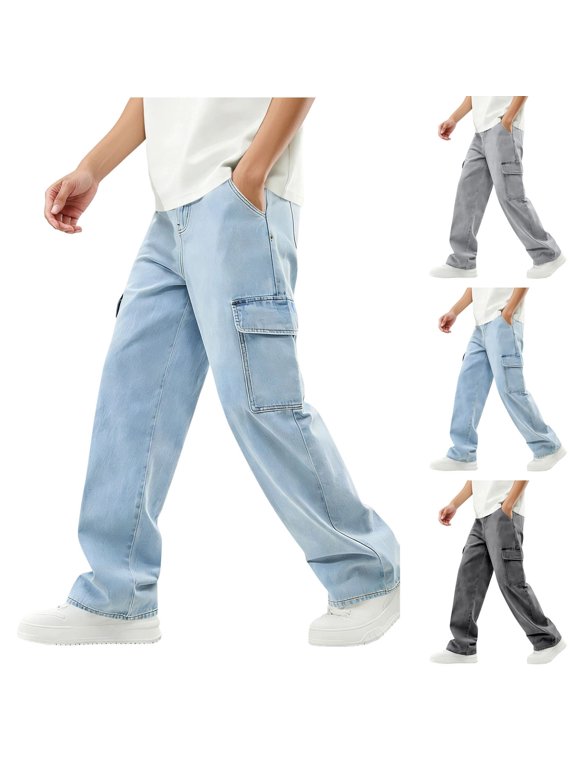 Boys Flare Jeans Waisted Wide Leg Jeans Denim Pants for Kids Gray 15-16 Years