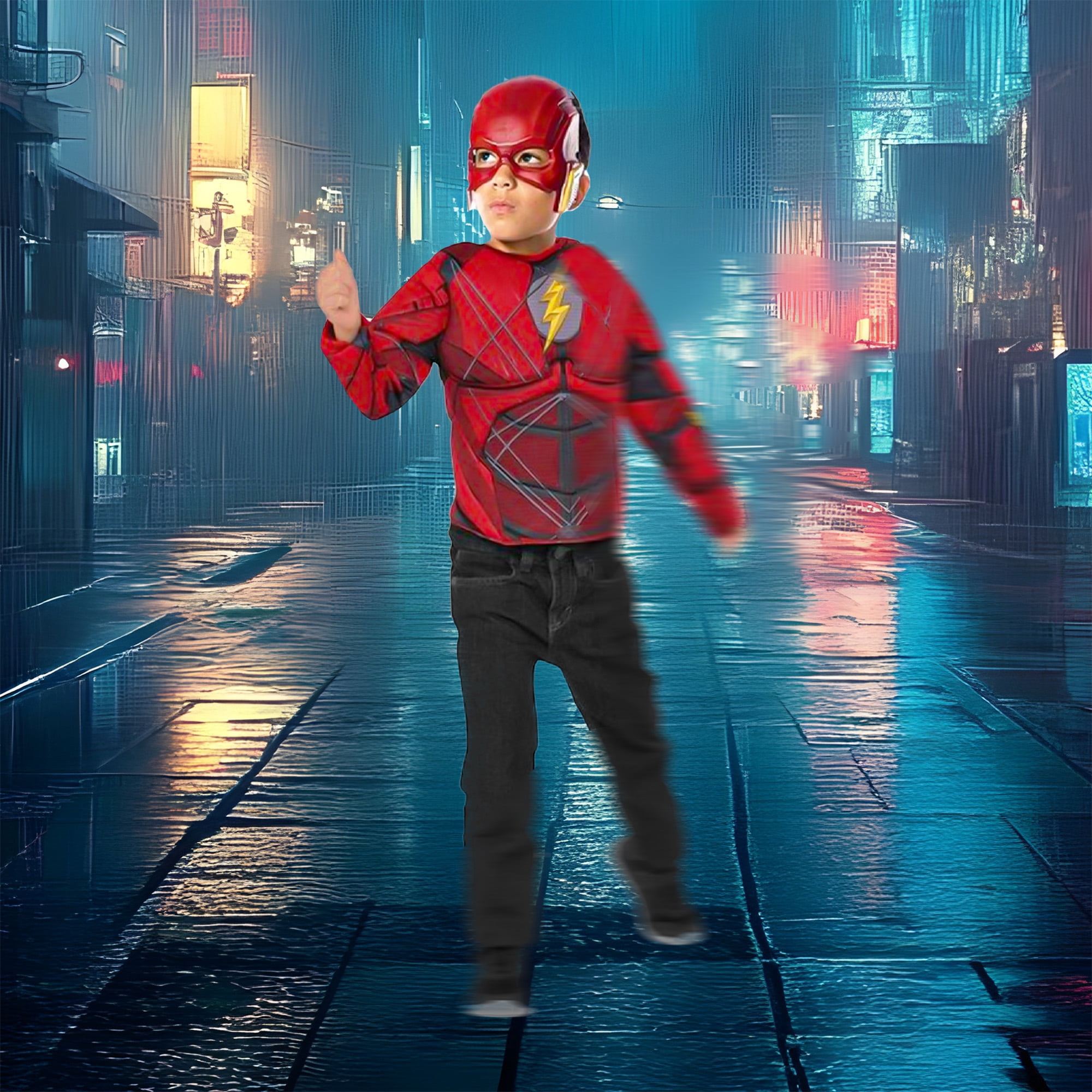 Boys Flash Costume Top And Mask Set