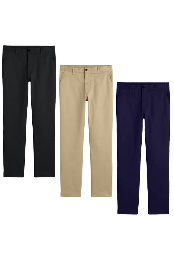 Boys Flat Front School Uniform Pants (3-Pack) (Big Boys)