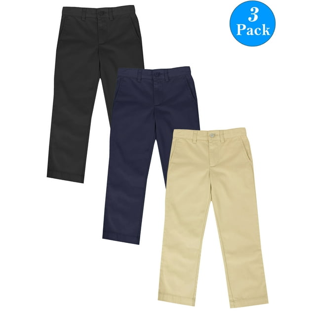 Boys Flat Front School Uniform Pants (3Pack) (Littile Boys)