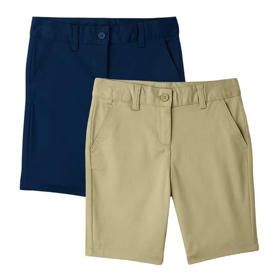 Boys Flat Front Stretchable Twill Chino Shorts (2-Pack)