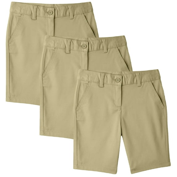 Boys Flat Front Stretchable Twill Chino Shorts (3-Pack)