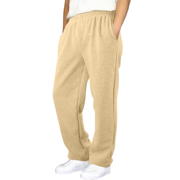 Boys Cargo Sweatpants Basketball Joggers Sweat Pants Drawstring Elastic Waist Open Bottom Solid Athletic Pants with Pockets (Beige, 9-10 Years)
