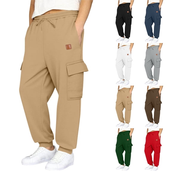 Boys Fleece Cargo Sweatpants - Winter Warm Loose Jogger Pants with Multi pockets - Elastic Waist Caasual Outdoor Athletic Cargo Pants