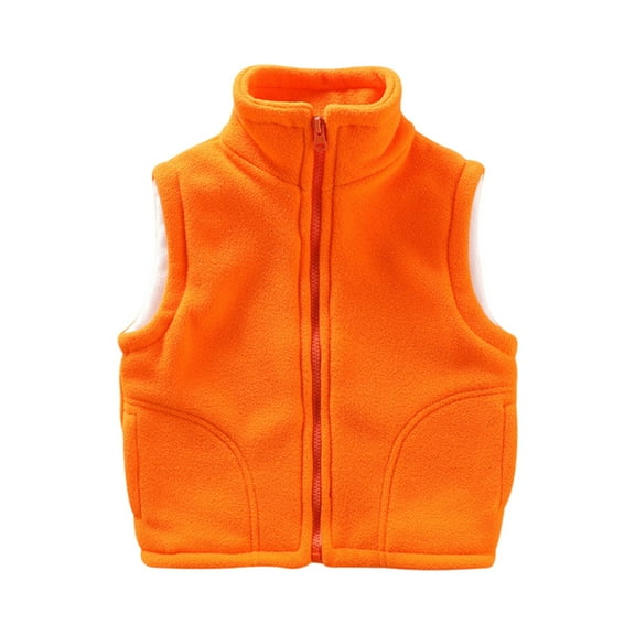 Boys Fleece Gilet, Solid Color Heavyweight Sleeveless Jacket, Perfect for Layering Under Coats for Extra Warmth in Winter,Saffron,100