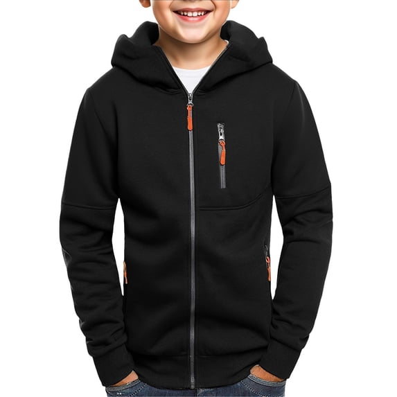 Boys Fleece Hoodie Full Zip Hooded Sweatshirts Teen Girls Slim Fit Jacket Long Sleeve Warm Outerwear with Zipper Pockets Coat