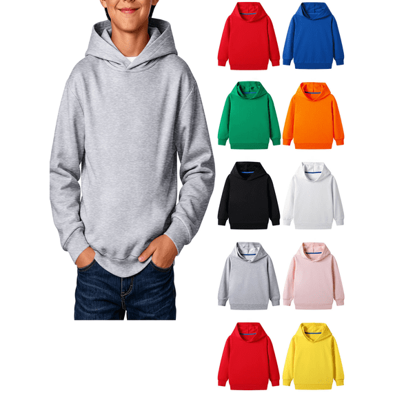 Boys Fleece Hoodies Kids Solid Pullover Sweatshirts Soft Long Sleeve Hooded Sweatshirt Casual Daily Tops with Pockets Size 1-12 Years