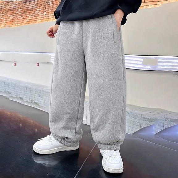 Boys Jogger Pants Winter Thermal Sweatpants with Elastic Waistband Sweat Pants Athletic Jogging Comfort Breathable Trousers(Grey,12-24 Month)