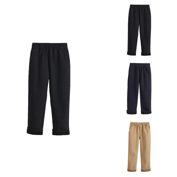 Boys Fleece-Lined Corduroy Dress Pants for School – Warm Winter Casual Formal Trousers with Elastic Waist, Pockets, High Rise in Khaki & Navy