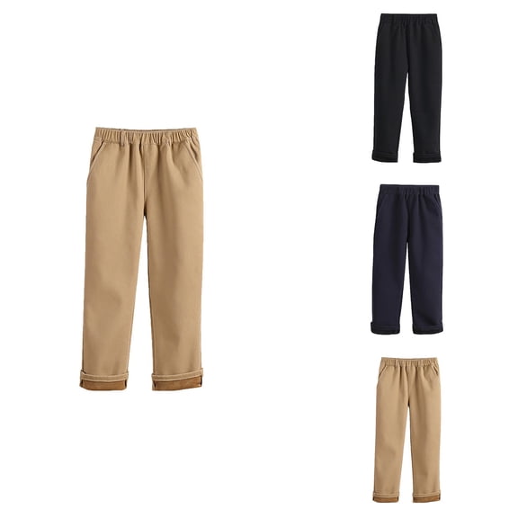 Boys -Lined Corduroy Dress Pants for School â Warm Winter Casual Formal Trousers with Elastic Waist, Pockets, High Rise in Khaki & Navy