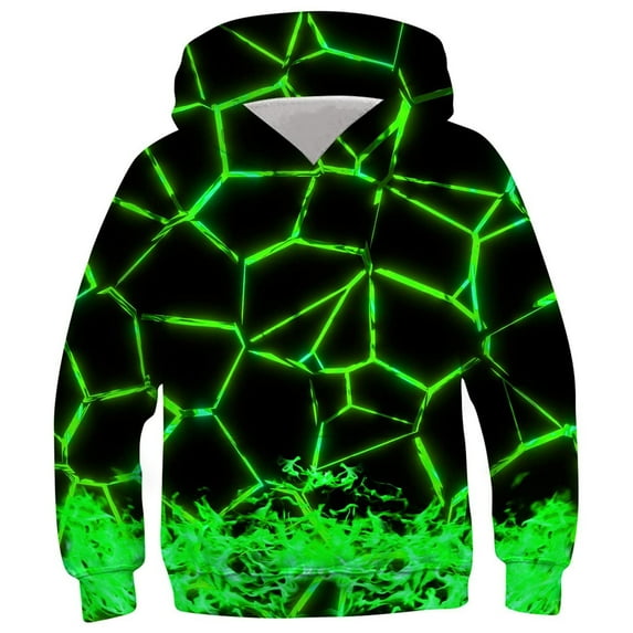 Boys Fleece Lined Hoodie Sweatshirt Long Sleeve Crewneck Tops Loose Pullover Hooded Sweatshirt Solid Clothes 7-14 Years Green 5-6 Years