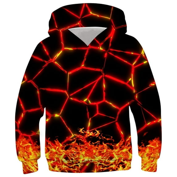 Boys Fleece Lined Hoodie Sweatshirt Long Sleeve Crewneck Tops Loose Pullover Hooded Sweatshirt Solid Clothes 7-14 Years Orange 13-14 Years