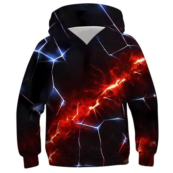 Boys Fleece Lined Sweatshirt Long Sleeve Crewneck Tops Loose Pullover Hooded Sweatshirt Solid Clothes 7-14 Years Black E 5-6 Years