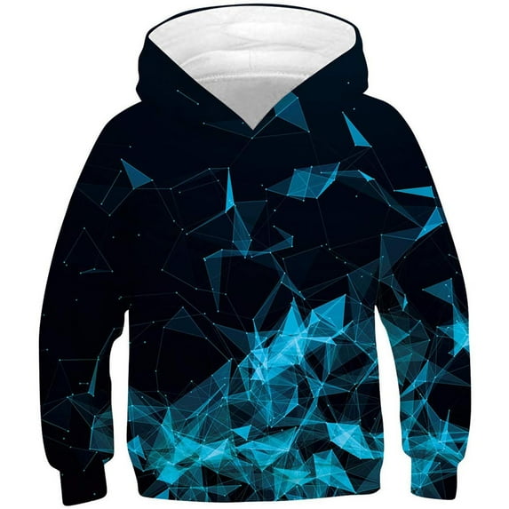 Boys Fleece Lined Sweatshirt Long Sleeve Crewneck Tops Loose Pullover Hooded Sweatshirt Solid Clothes 7-14 Years Blue B 11-12 Years