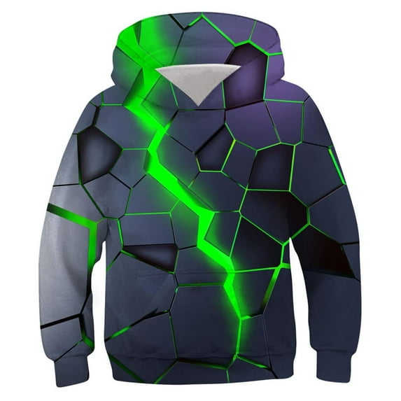Boys Fleece Lined Sweatshirt Long Sleeve Crewneck Tops Loose Pullover Hooded Sweatshirt Solid Clothes 7-14 Years Green 5-6 Years