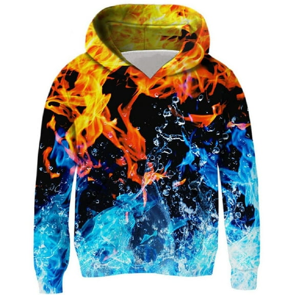 Boys Fleece Lined Sweatshirt Long Sleeve Crewneck Tops Loose Pullover Hooded Sweatshirt Solid Clothes 7-14 Years Yellow 11-12 Years