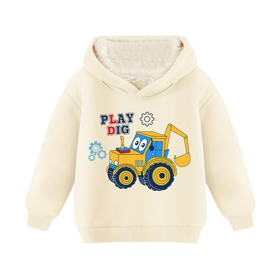 Boys Fleece Lined Sweatshirt Winter Warm Long Sleeve Hoodies Valentines Day Gifts for Kids Toddler Tween Boy's Clothes, Beige, 3 Years