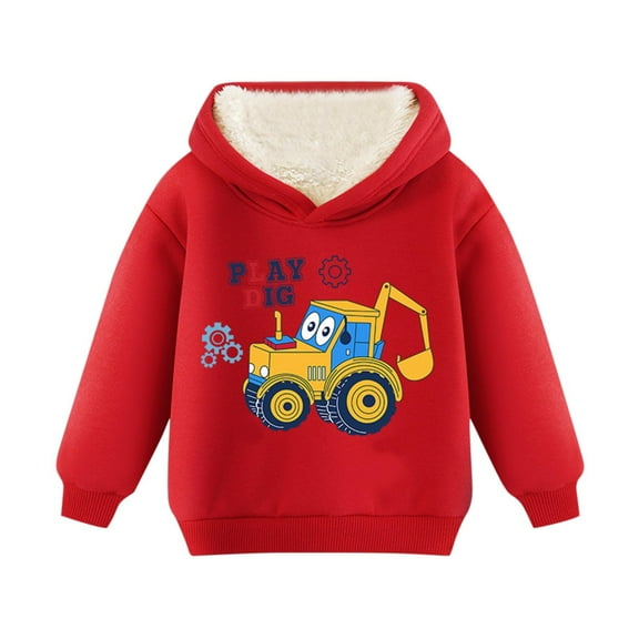 Boys Fleece Lined Sweatshirt Winter Warm Long Sleeve Hoodies Valentines Day Gifts for Kids Toddler Tween Boy's Clothes, Red, 3 Years