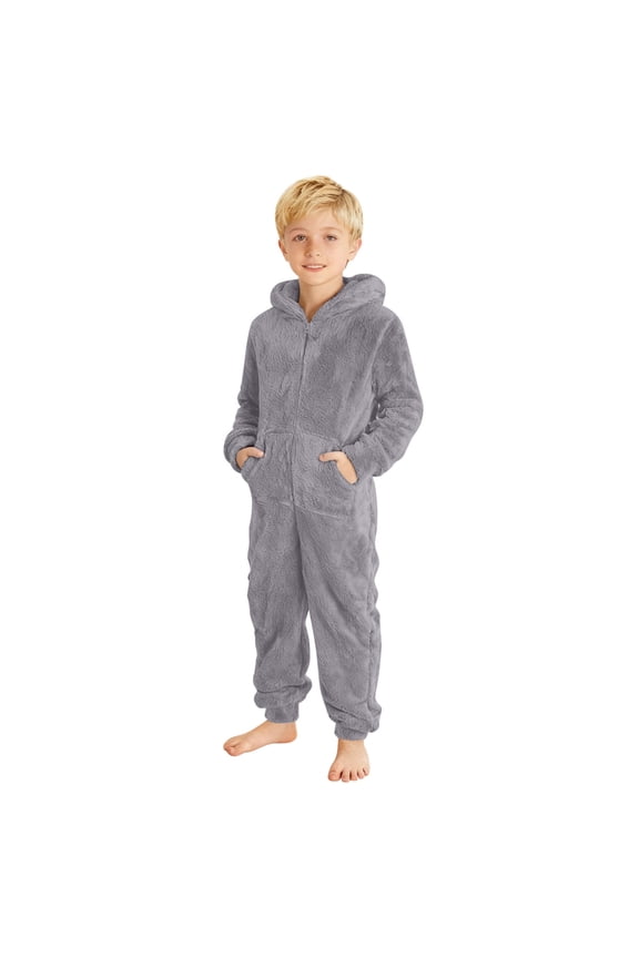 Boys' -Lined Thickened Onesie Soft hooded onesie design for winter warmth and comfort and toddler crawling suit for playtime,Ages 1-12,6Y,Grey