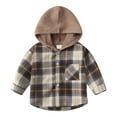thumbnail image 1 of Boys Plaid Jacket Flannel Button Hoodie Cotton Long Sleeve Shirts Jacket Casual Outwear with Pocket Fall Winter Coat for Kid Coffee, 18-24 Months, 1 of 3
